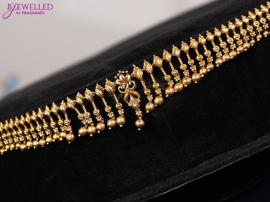 Antique hip chain with pink kemp stone and golden beads hangings