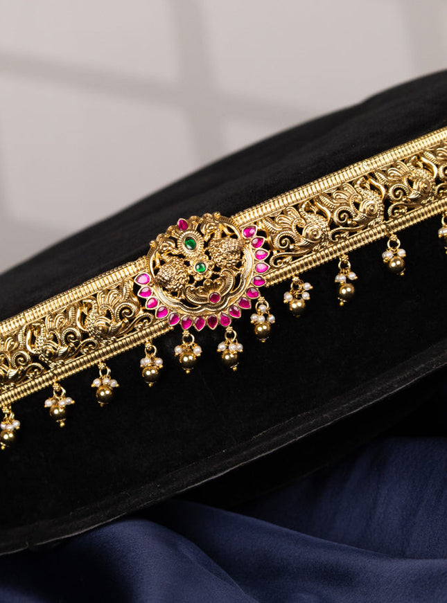 Antique hip belt peacock design with kemp jadau stones and pearl & golden beads hangings