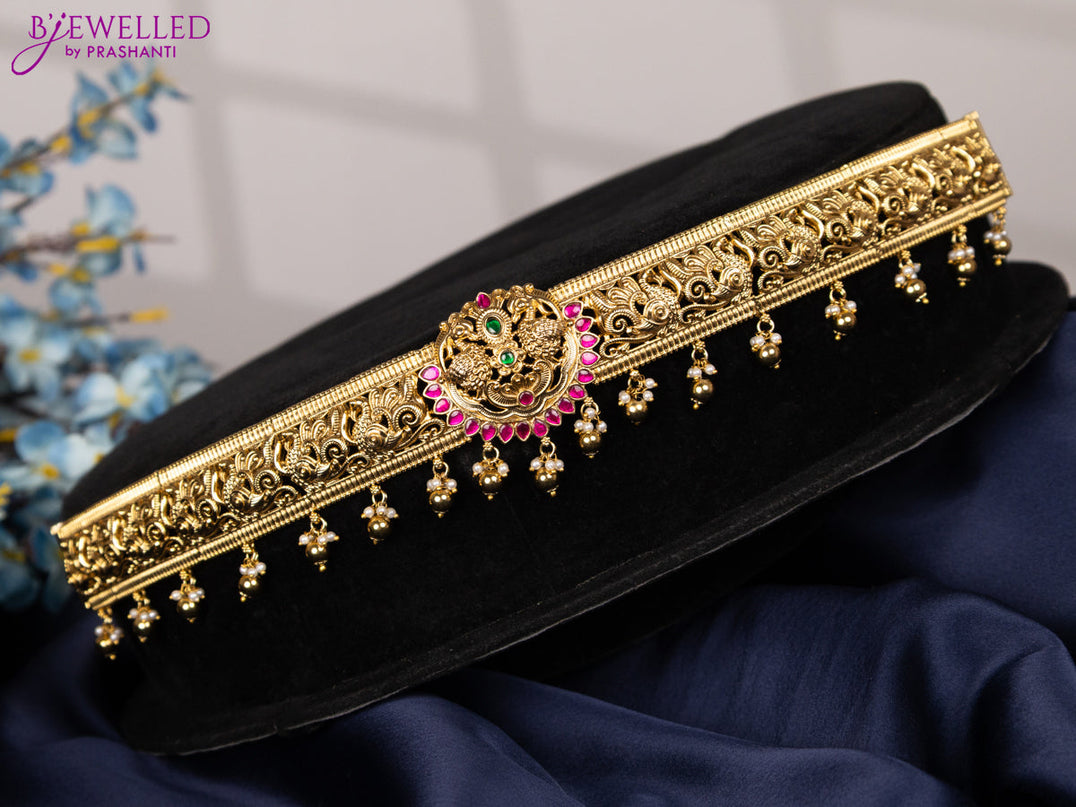 Antique hip belt peacock design with kemp jadau stones and pearl & golden beads hangings