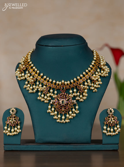 Antique guttapusalu necklace with kemp & cz stones and pearl hangings