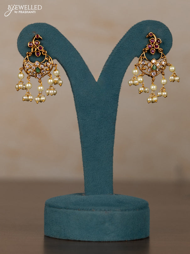 Antique guttapusalu necklace with kemp & cz stones and pearl hangings