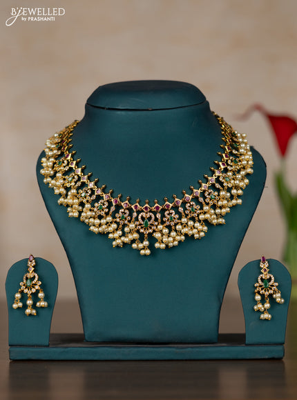Antique guttapusalu necklace with kemp & cz stones and pearl hangings
