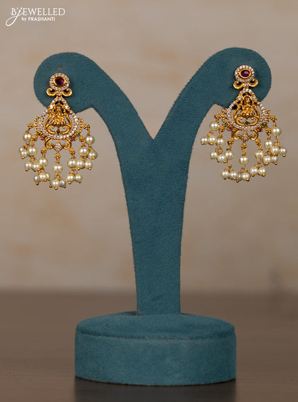 Antique guttapusalu necklace lakshmi design with kemp & cz stones and pearl hangings