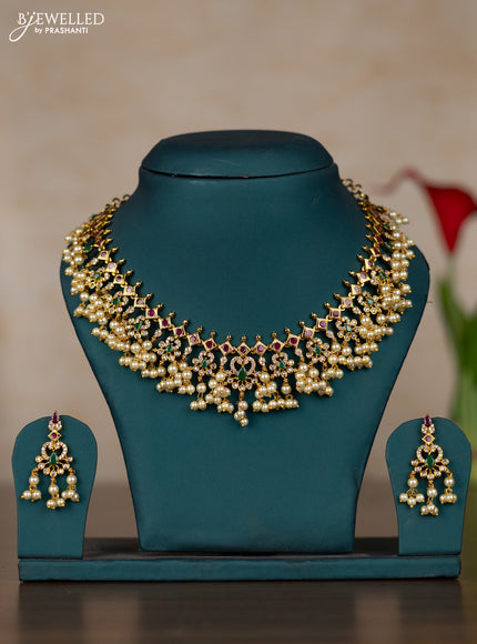 Antique guttapusalu necklace with kemp & cz stones and pearl hangings