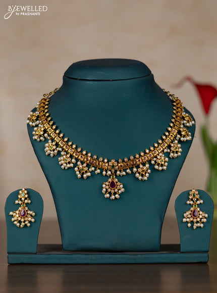 Antique guttapusalu necklace with kemp & cz stones and pearl hangings
