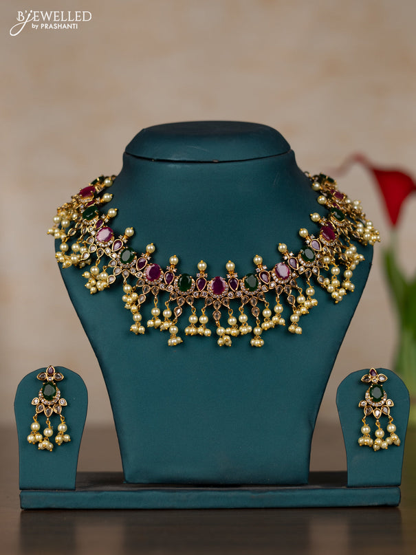 Antique guttapusalu necklace with kemp & cz stones and pearl hangings