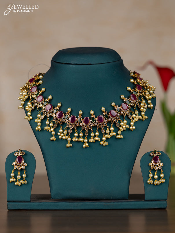 Antique guttapusalu necklace with kemp & cz stones and pearl hangings