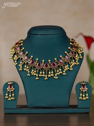 Antique guttapusalu necklace with kemp & cz stones and pearl hangings