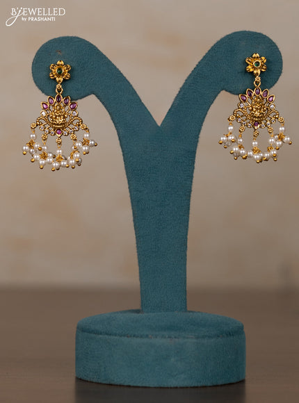 Antique guttapusalu necklace lakshmi design with kemp & cz stones and pearl hangings