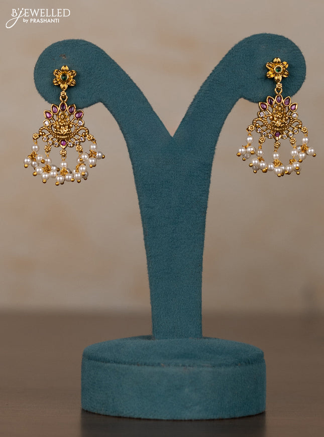 Antique guttapusalu necklace lakshmi design with kemp & cz stones and pearl hangings
