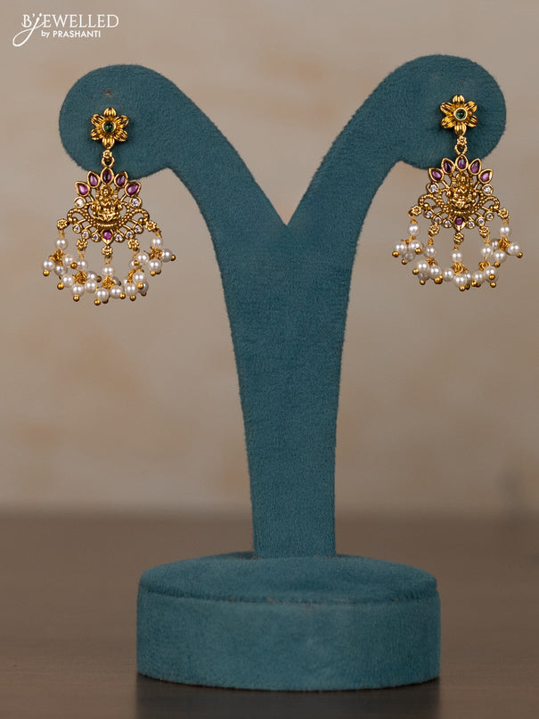 Antique guttapusalu necklace lakshmi design with kemp & cz stones and pearl hangings