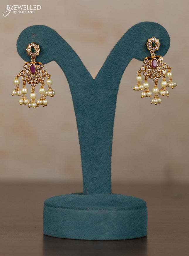 Antique guttapusalu necklace with kemp & cz stones and pearl hangings