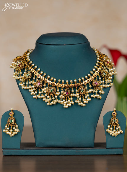 Antique guttapusalu necklace with kemp stones and pearl hangings