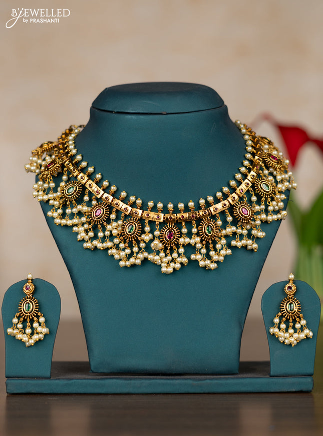 Antique guttapusalu necklace with kemp stones and pearl hangings