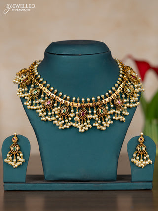 Antique guttapusalu necklace with kemp stones and pearl hangings