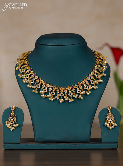 Antique guttapusalu necklace with kemp & cz stones and pearl hangings