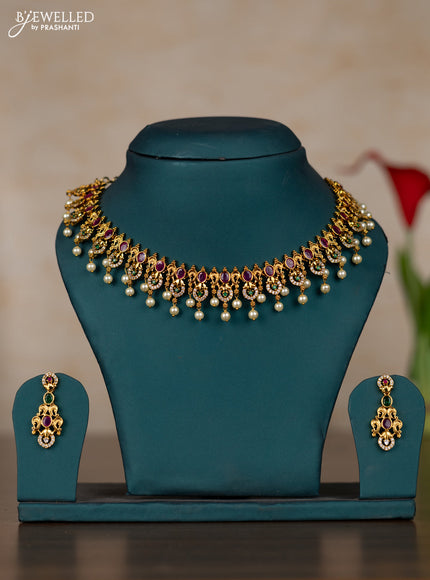 Antique guttapusalu necklace with kemp & cz stones and pearl hangings