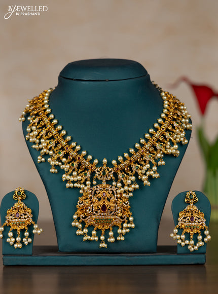 Antique guttapusalu necklace peacock design with kemp & cz stones and pearl hangings
