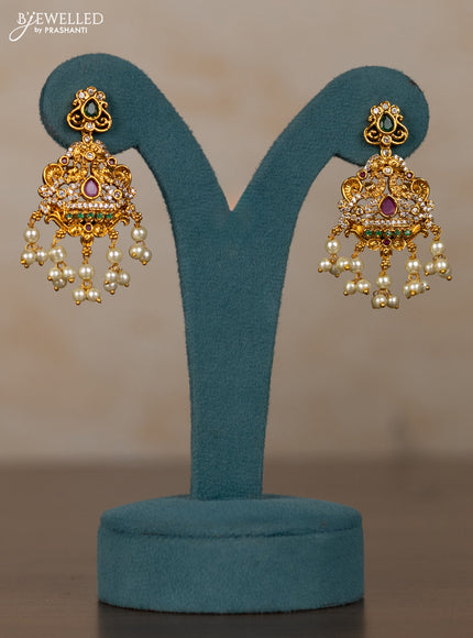Antique guttapusalu necklace peacock design with kemp & cz stones and pearl hangings