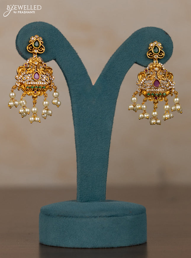 Antique guttapusalu necklace peacock design with kemp & cz stones and pearl hangings