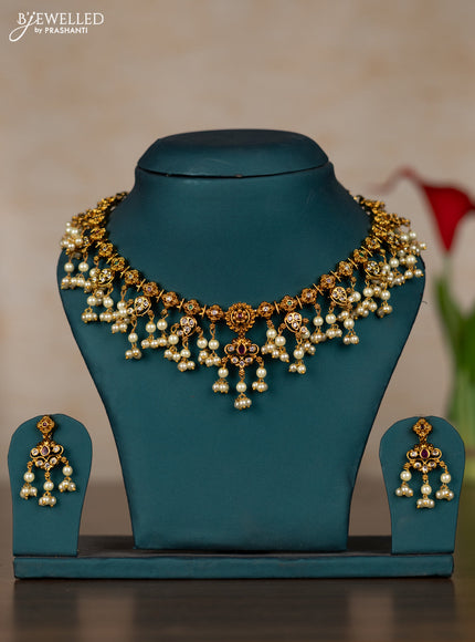 Antique guttapusalu necklace with kemp & cz stones and pearl hangings