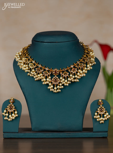 Antique guttapusalu necklace with kemp & cz stones and pearl hangings