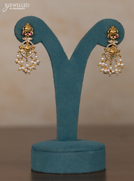 Antique guttapusalu necklace lakshmi design with kemp & cz stones and pearl hangings