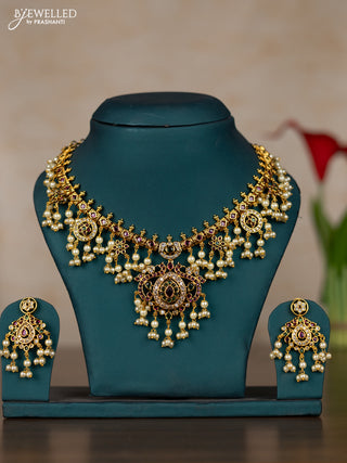 Antique guttapusalu necklace with kemp & cz stones and pearl hangings