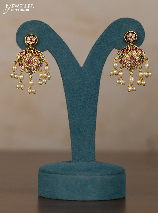 Antique guttapusalu necklace with kemp & cz stones and pearl hangings