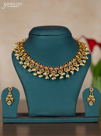Antique guttapusalu necklace with kemp & cz stones and pearl hangings
