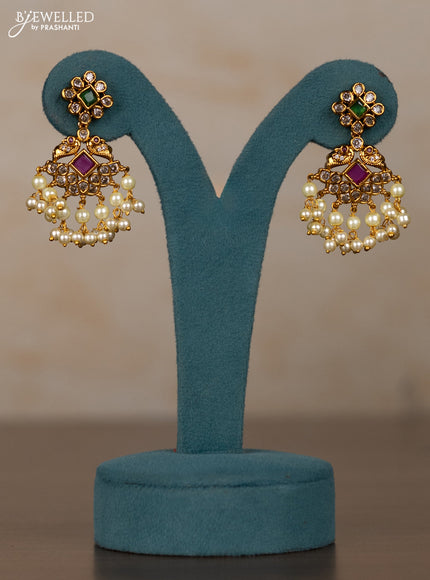 Antique guttapusalu necklace with kemp & cz stones and pearl hangings