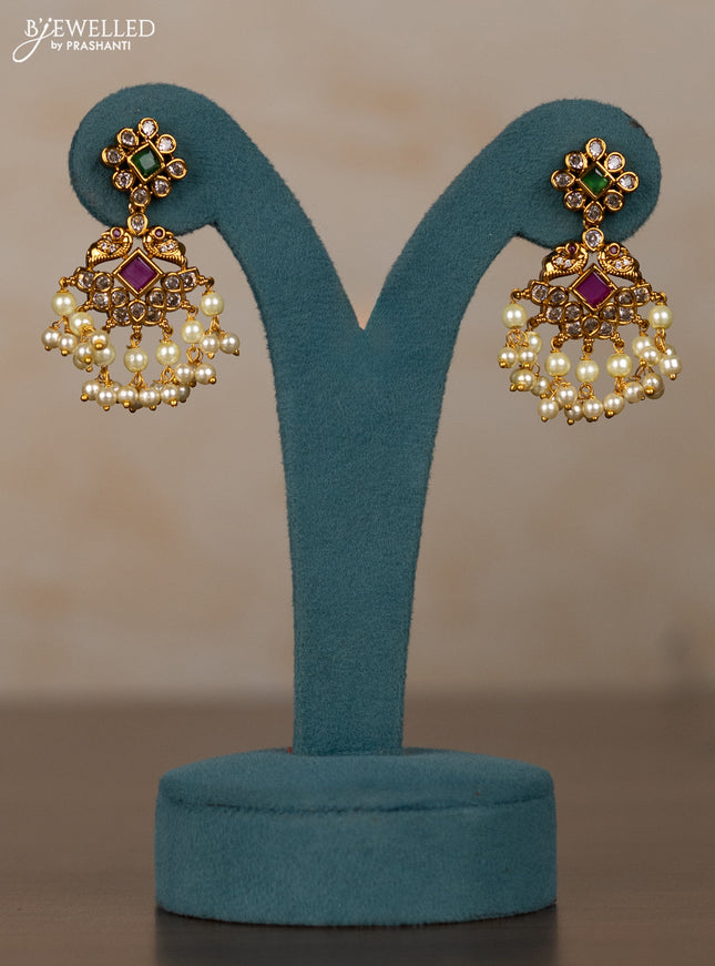 Antique guttapusalu necklace with kemp & cz stones and pearl hangings