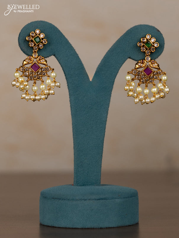 Antique guttapusalu necklace with kemp & cz stones and pearl hangings