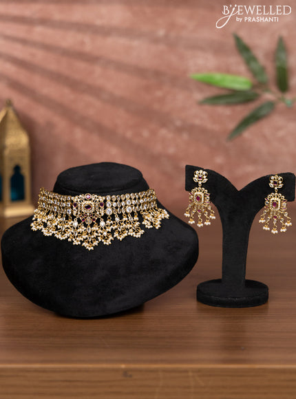 Antique choker with ruby & kundan stones and Pearl hangings