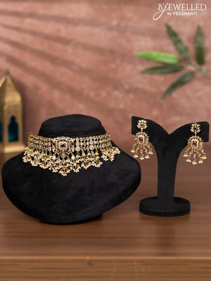 Antique choker with ruby & kundan stones and Pearl hangings