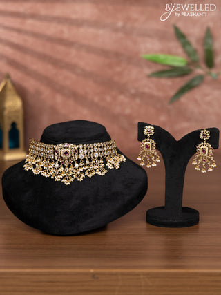 Antique choker with ruby & kundan stones and Pearl hangings