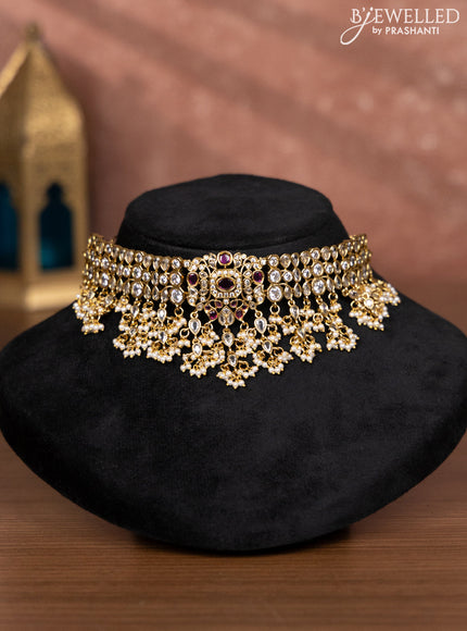 Antique choker with ruby & kundan stones and Pearl hangings