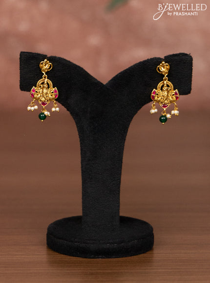Antique choker krishna design with kemp jadau & kundan stones and green beads hangings