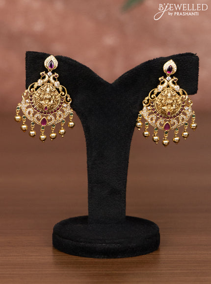 Antique choker lakshmi design with emerald & cz stones and golden beads hangings