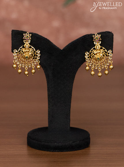Antique choker lakshmi design with kemp & cz stones and golden beads hangings