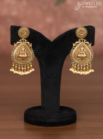 Antique choker lakshmi design with kemp stones and pearl hangings
