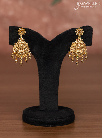 Antique choker lakshmi design with kemp stones and golden beads hangings
