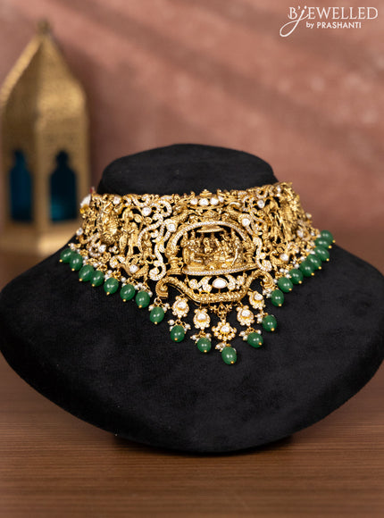 Antique choker lakshmi design with kundan & cz stones and mint green beads hangings