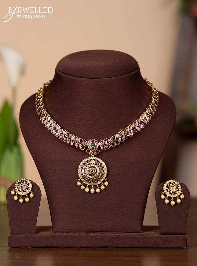 Antique necklace with kemp & cz stones and pearl hangings