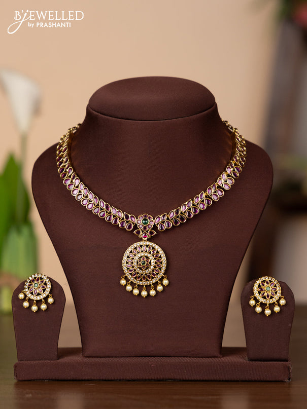 Antique necklace with kemp & cz stones and pearl hangings