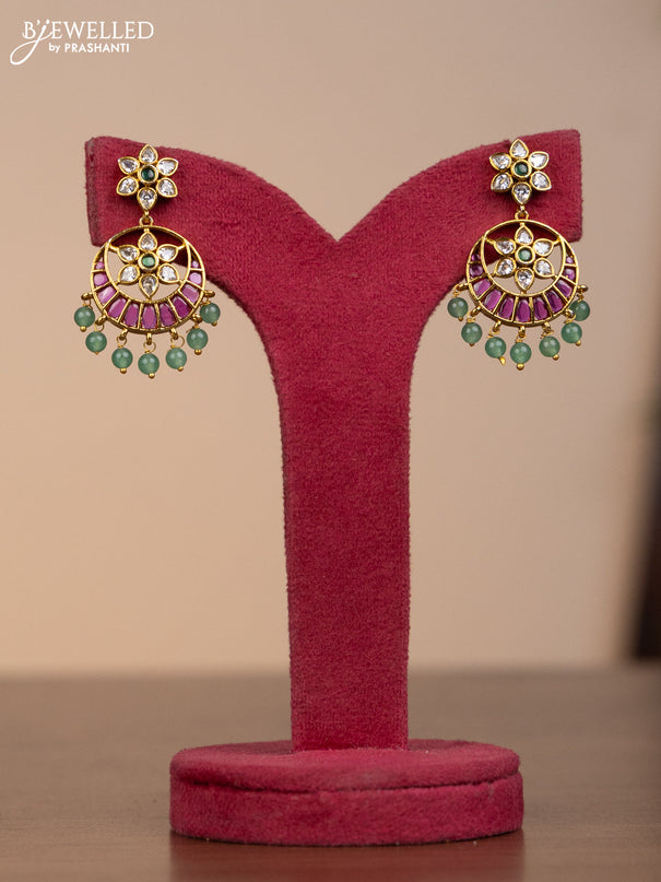 Antique necklace with kemp & kundan stones and mint green beads hangings