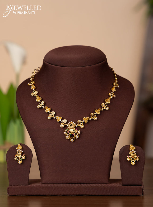 Antique necklace peacock design with kemp and cz stones