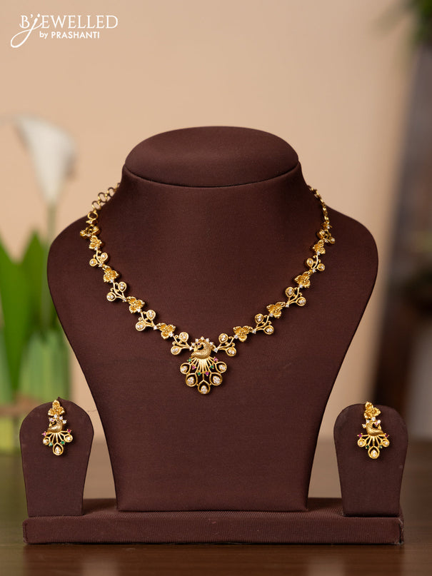 Antique necklace peacock design with kemp and cz stones