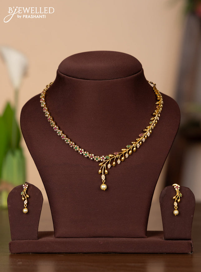 Antique necklace with kemp & cz stones and pearl hanging