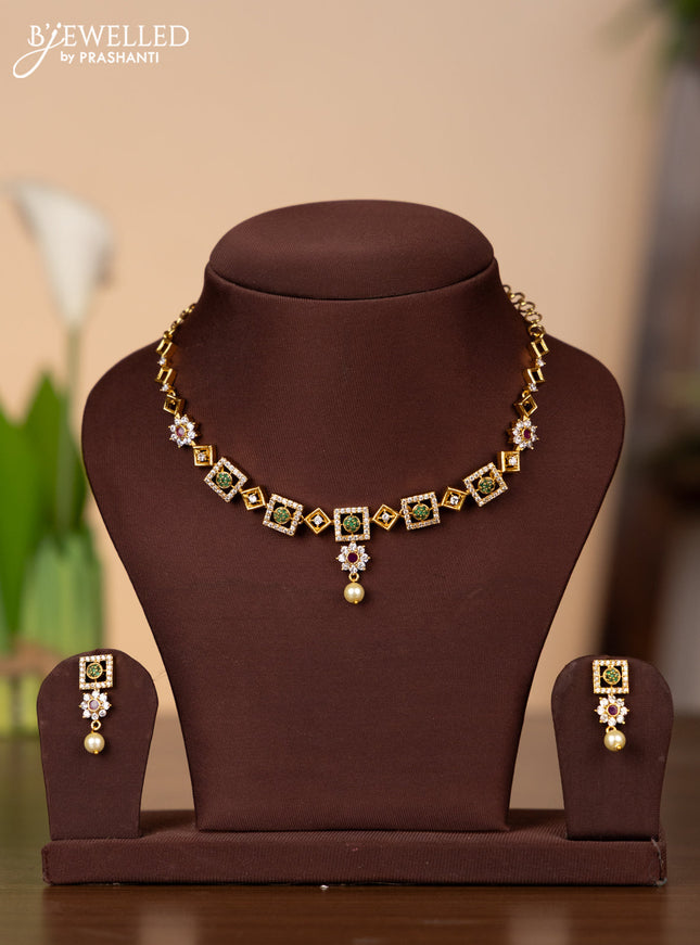 Antique necklace with kemp & cz stones and pearl hanging